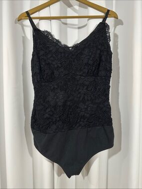 Whitespace Lace Bodysuit Size 1X Black Floral Lace Cami Plus Size
